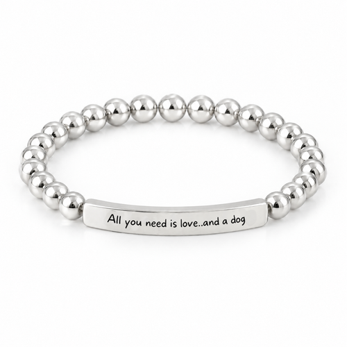 「All You Need Is Love and a Dog」メッセージブレスレット（シルバー）