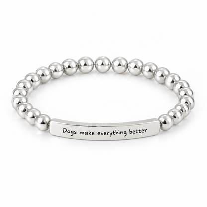 「Dogs Make Everything Better」メッセージブレスレット（シルバー）