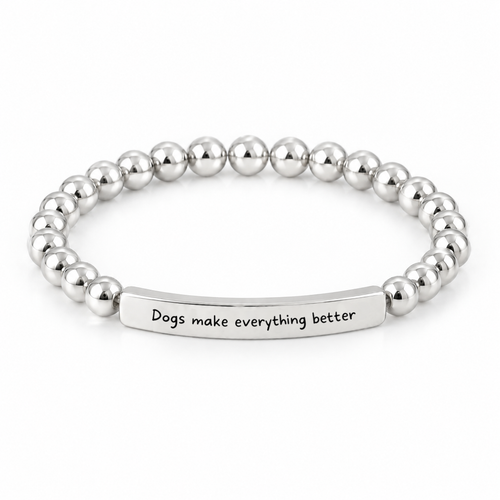 「Dogs Make Everything Better」メッセージブレスレット（シルバー）