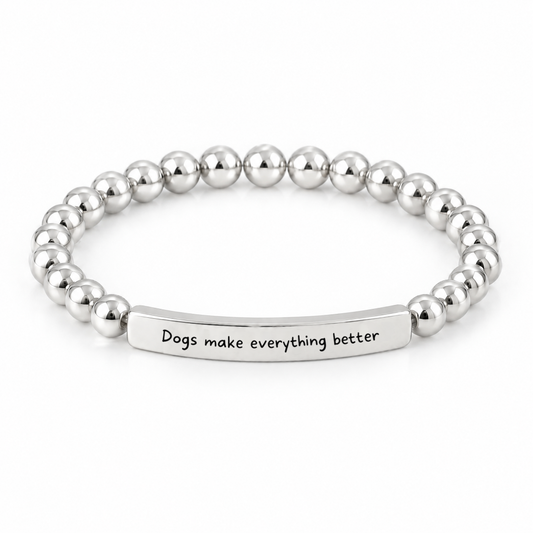 「Dogs Make Everything Better」メッセージブレスレット（シルバー）